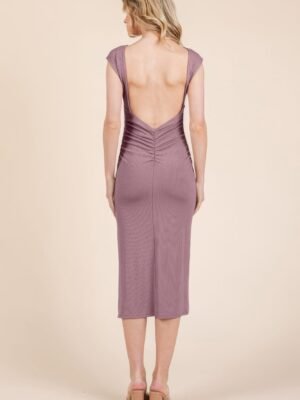 Cap Sleeve Boatneck Open Back Midi Dress Cap Sleeve Boatneck Open Back Midi Dress
