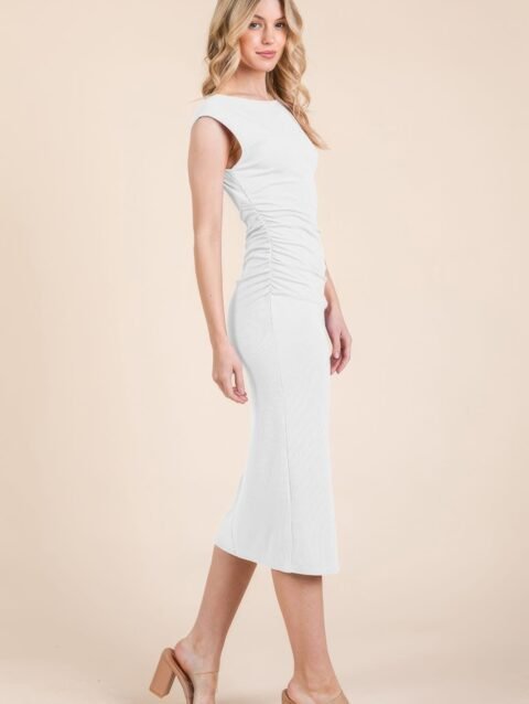 Cap Sleeve Boatneck Open Back Midi Dress