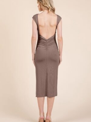 Cap Sleeve Boatneck Open Back Midi Dress Cap Sleeve Boatneck Open Back Midi Dress