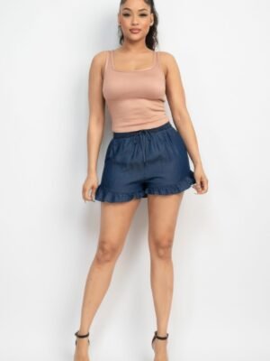 Smocked Waist Ruffled Denim Shorts Smocked Waist Ruffled Denim Shorts