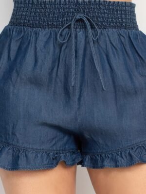 Smocked Waist Ruffled Denim Shorts Smocked Waist Ruffled Denim Shorts