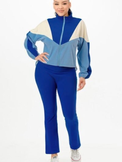 Color Blocked Jacket W/flare Pants Set