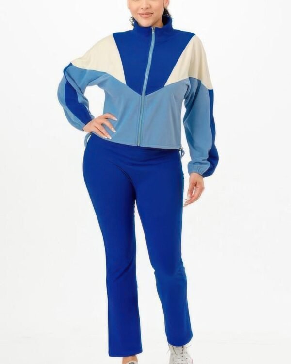 Color Blocked Jacket W/flare Pants Set