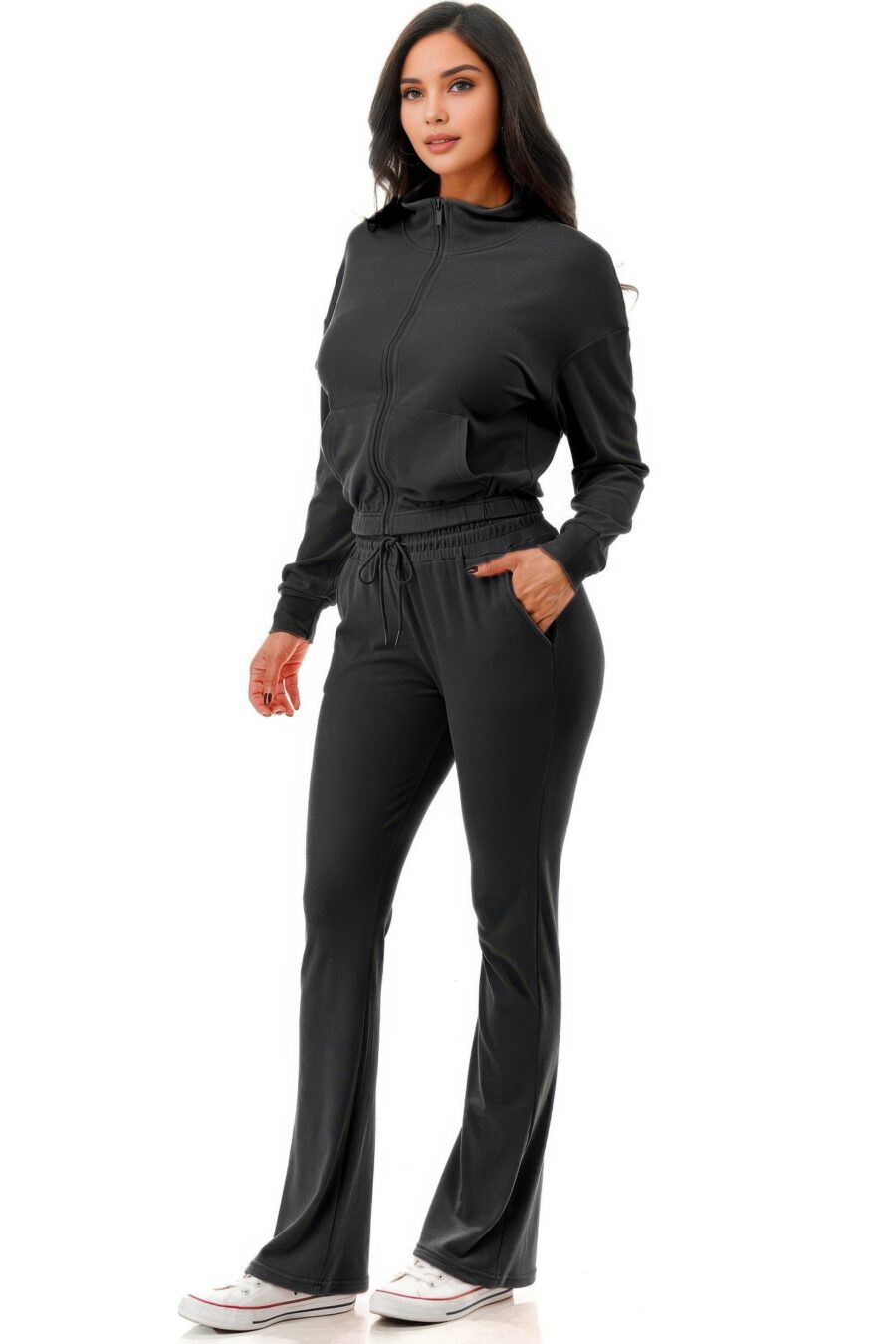 Thermal crop jacket with flare pants set