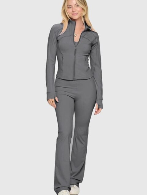 Premium Yoga Jacket & Flare Jumpsuit Set – Women's Activewear