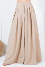 Large Hem Wide Leg Pleated Solid Pants - Image 7