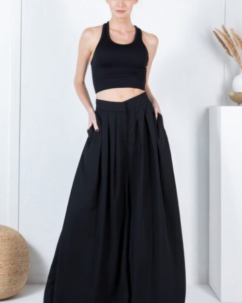 Large Hem Wide Leg Pleated Solid Pants