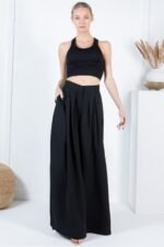 Large Hem Wide Leg Pleated Solid Pants - Image 2