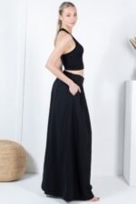 Large Hem Wide Leg Pleated Solid Pants - Image 4