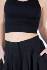 Large Hem Wide Leg Pleated Solid Pants - Image 5