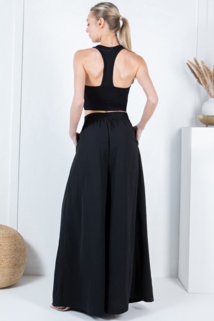 Large hem wide leg pleated solid pants - image 6