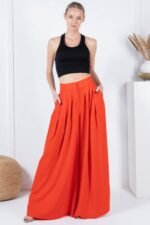 Large Hem Wide Leg Pleated Solid Pants - Image 15