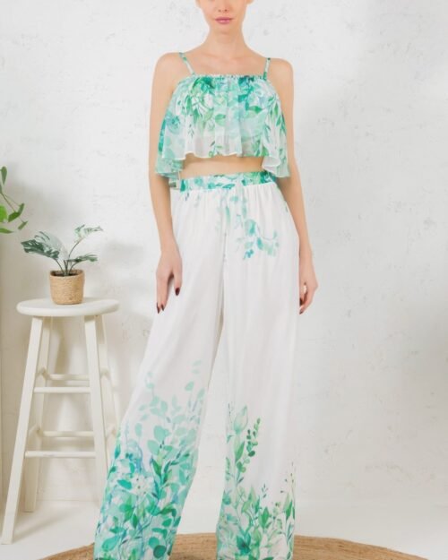 printed crop top & wide leg long pants set
