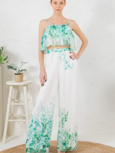 Printed Crop Top & Wide Leg Long Pants Set Printed Crop Top & Wide Leg Long Pants Set