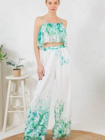 Printed Crop Top & Wide Leg Long Pants Set Printed Crop Top & Wide Leg Long Pants Set