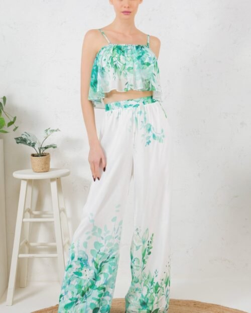 printed crop top & wide leg long pants set