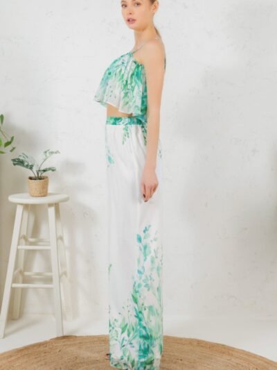 Printed Crop Top & Wide Leg Long Pants Set Printed Crop Top & Wide Leg Long Pants Set