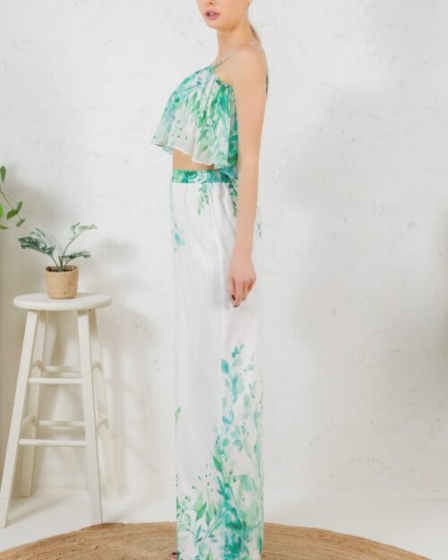 printed crop top & wide leg long pants set