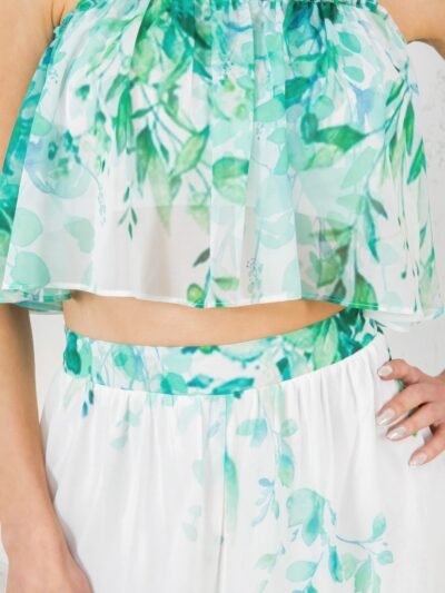 Printed Crop Top & Wide Leg Long Pants Set Printed Crop Top & Wide Leg Long Pants Set