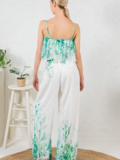 Printed Crop Top & Wide Leg Long Pants Set Printed Crop Top & Wide Leg Long Pants Set