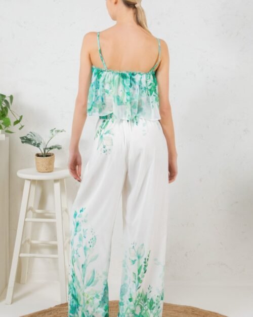 printed crop top & wide leg long pants set