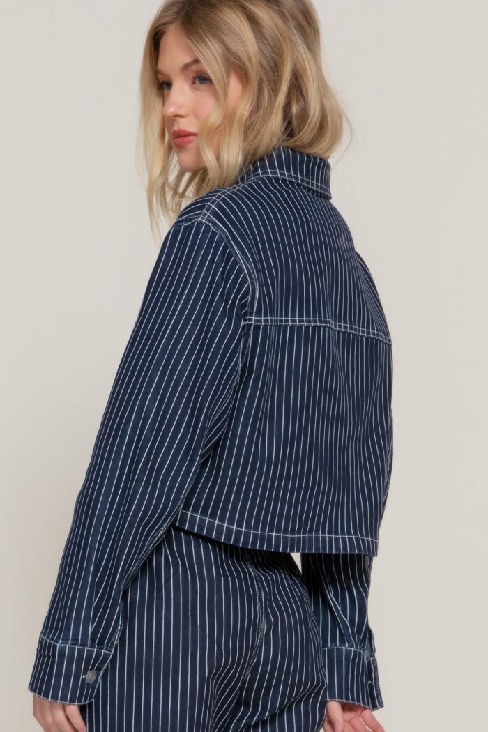 Stripe stretch denim straight pants