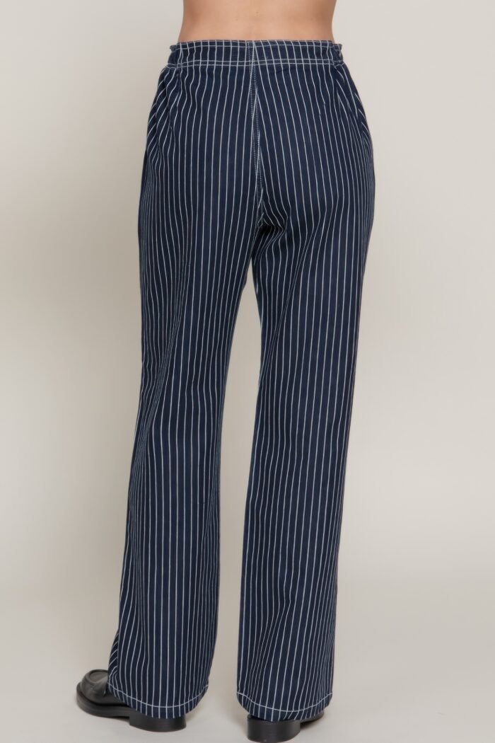 Stripe stretch denim straight pants