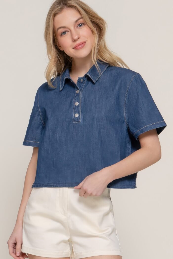 Short sleeve boxy denim shirt