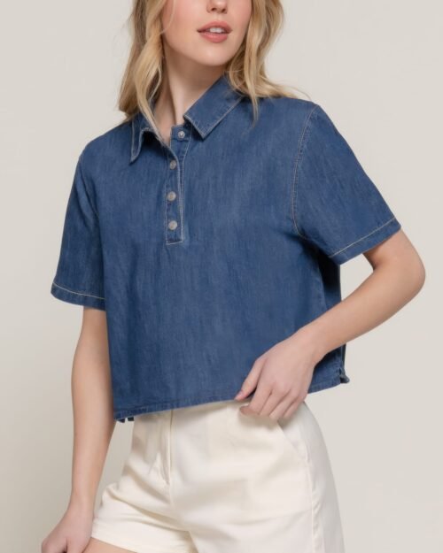 short sleeve boxy denim shirt