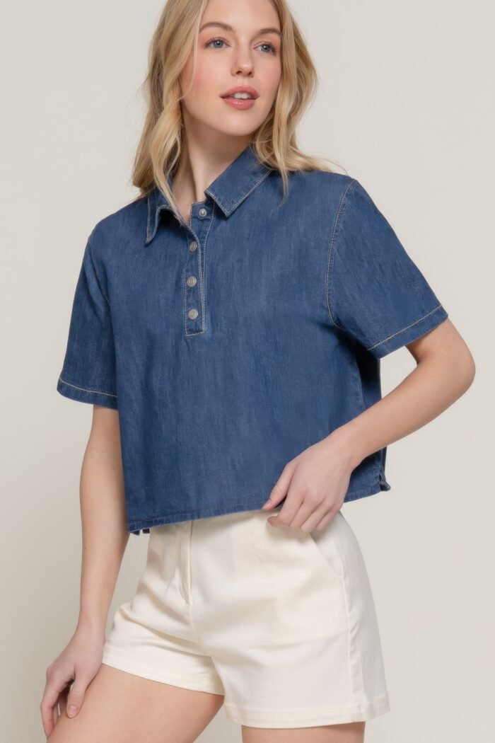 Short sleeve boxy denim shirt