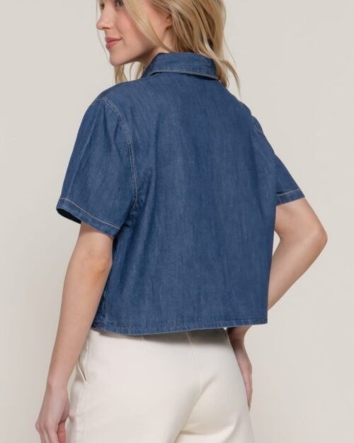 short sleeve boxy denim shirt