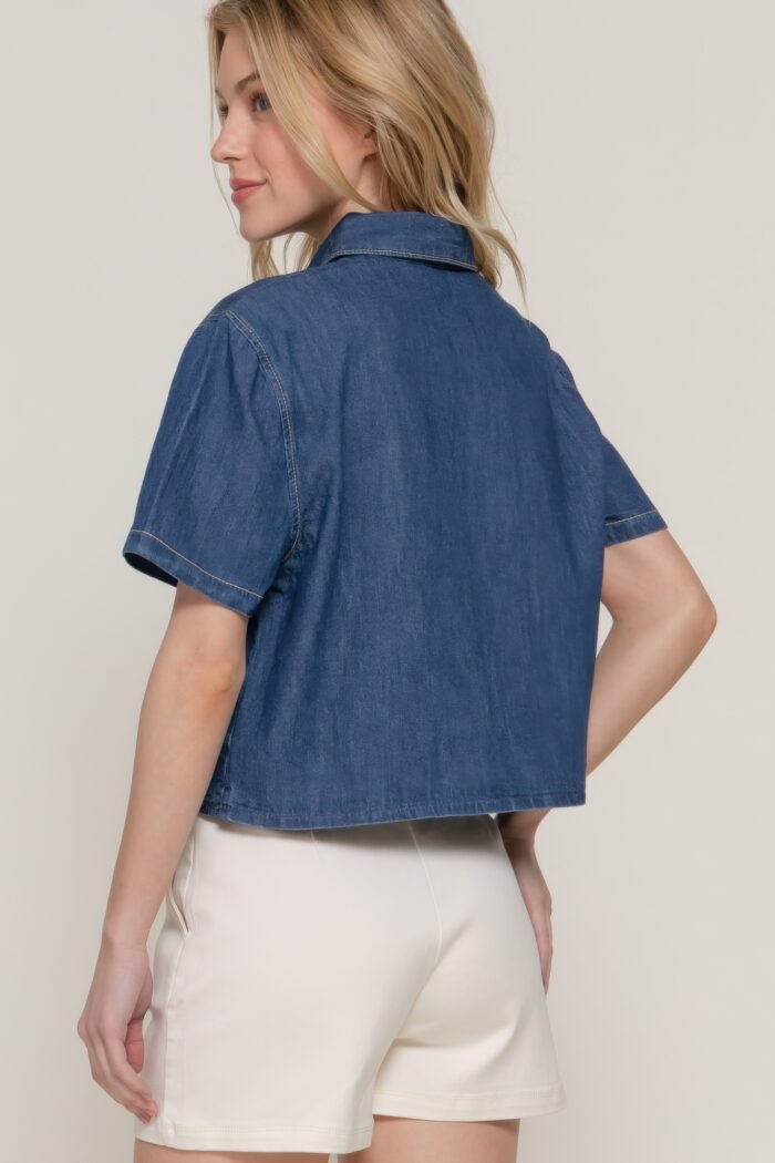 Short sleeve boxy denim shirt