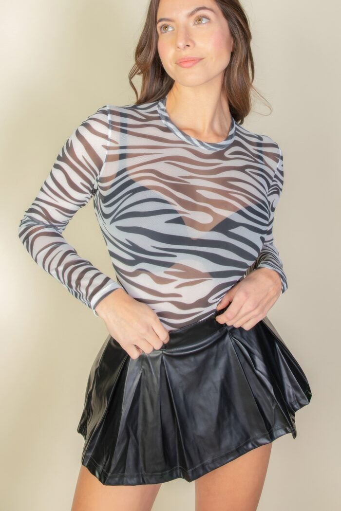 Zebra print sexy sheer mesh bodysuit