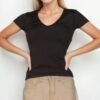 Ribbed V-neck Short Sleeve Top