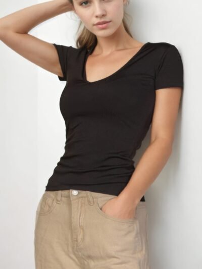 Ribbed V-neck Short Sleeve Top Ribbed V-neck Short Sleeve Top