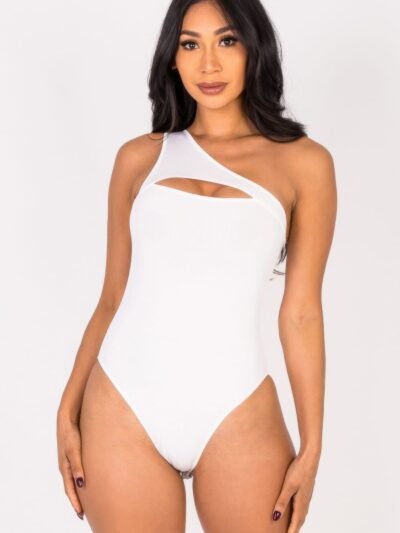Ribbed Knit Cut Out One Shoulder Bodysuit Ribbed Knit Cut Out One Shoulder Bodysuit