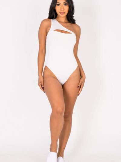 Ribbed Knit Cut Out One Shoulder Bodysuit Ribbed Knit Cut Out One Shoulder Bodysuit