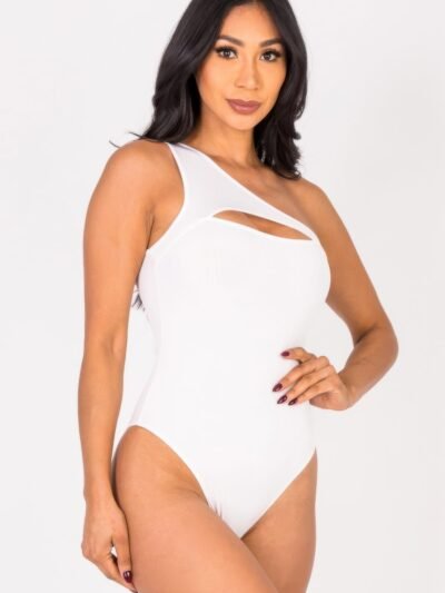 Ribbed Knit Cut Out One Shoulder Bodysuit Ribbed Knit Cut Out One Shoulder Bodysuit