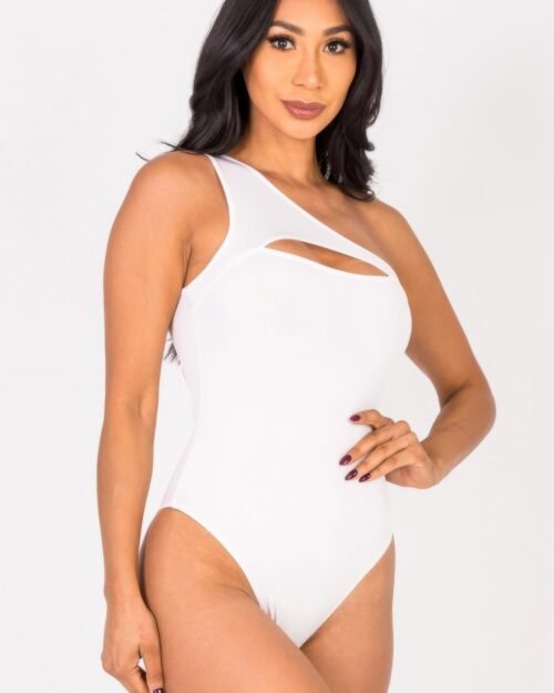 ribbed knit cut out one shoulder bodysuit