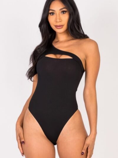 Ribbed Knit Cut Out One Shoulder Bodysuit Ribbed Knit Cut Out One Shoulder Bodysuit
