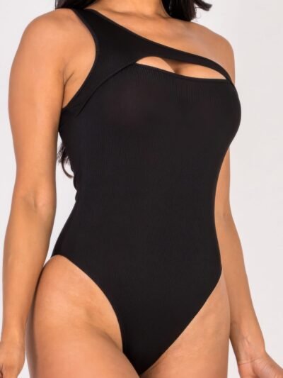 Ribbed Knit Cut Out One Shoulder Bodysuit Ribbed Knit Cut Out One Shoulder Bodysuit