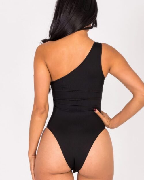 ribbed knit cut out one shoulder bodysuit