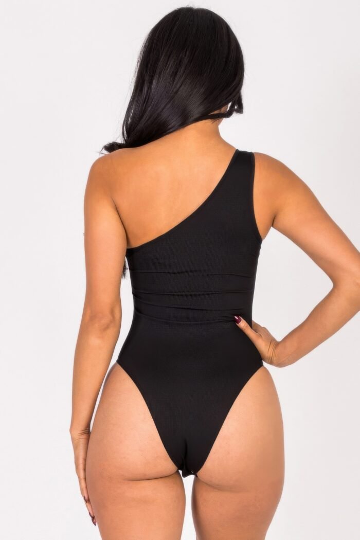 Ribbed knit cut out one shoulder bodysuit