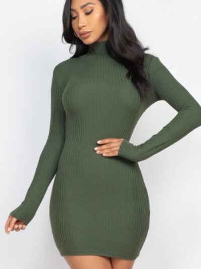 Ribbed Mock Neck Bodycon Mini Dress