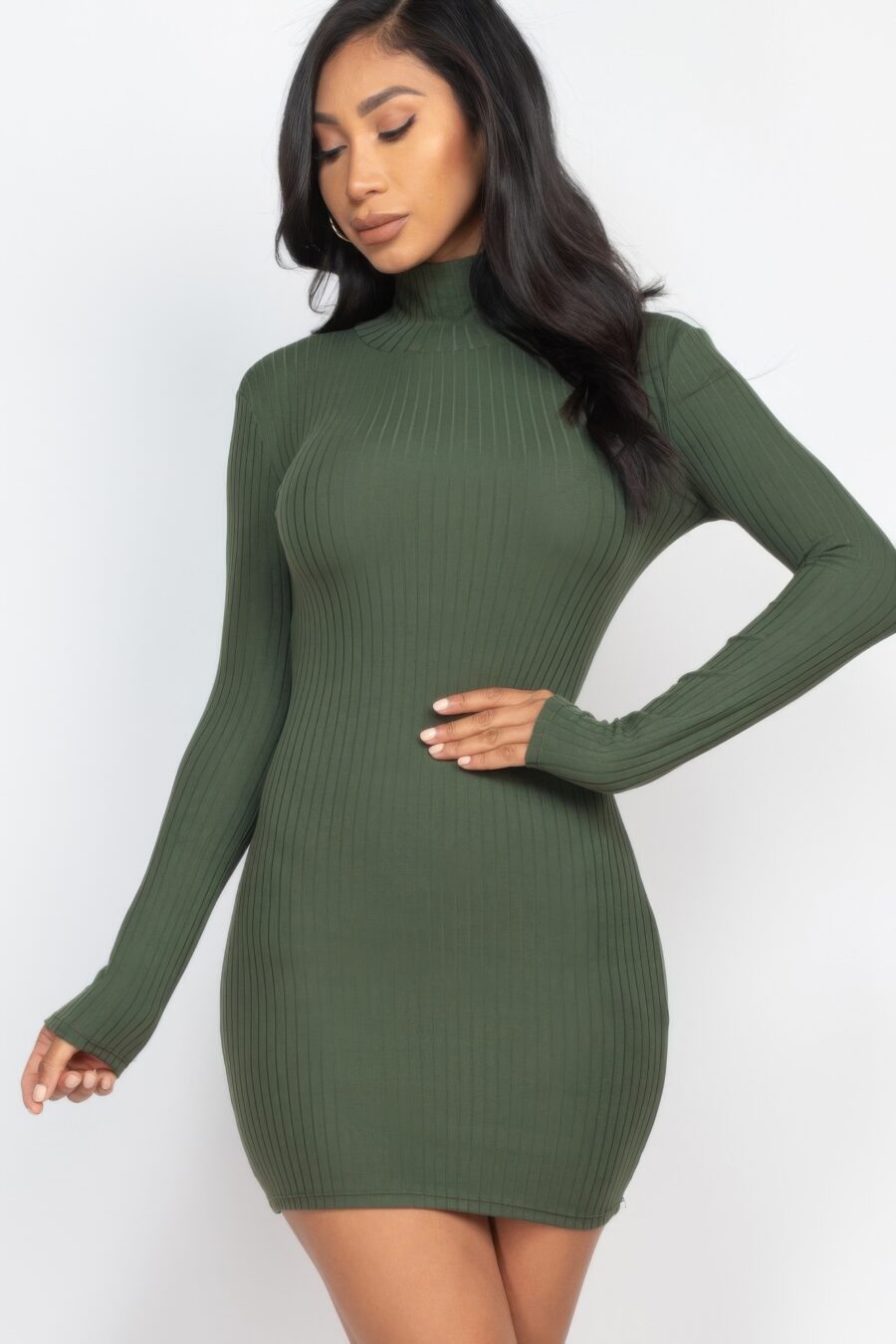 Ribbed mock neck bodycon mini dress