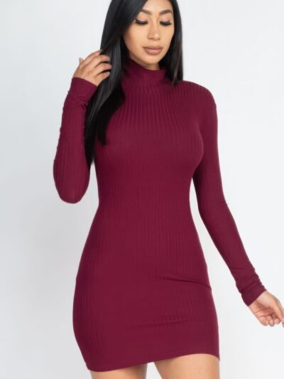 Ribbed Mock Neck Bodycon Mini Dress