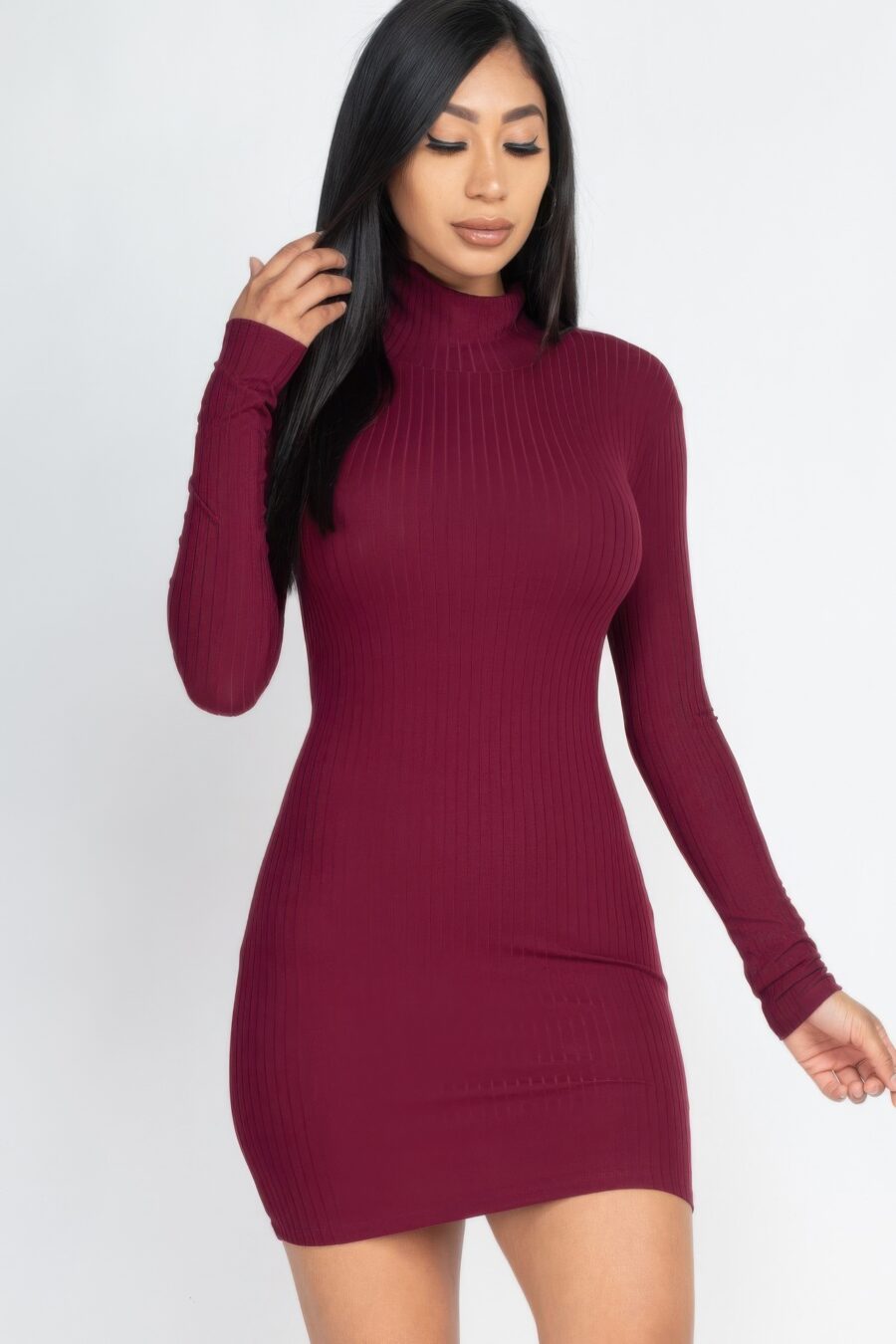 Ribbed mock neck bodycon mini dress