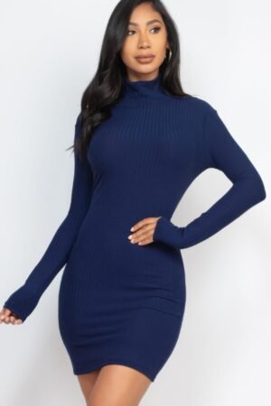 Ribbed Mock Neck Bodycon Mini Dress Ribbed Mock Neck Bodycon Mini Dress