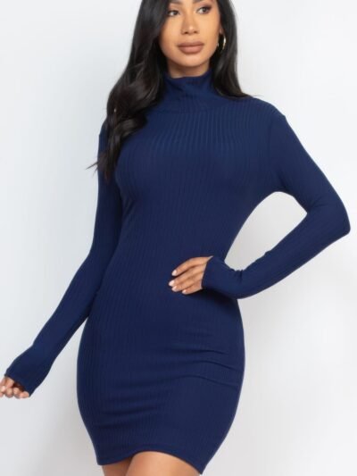 Ribbed Mock Neck Bodycon Mini Dress