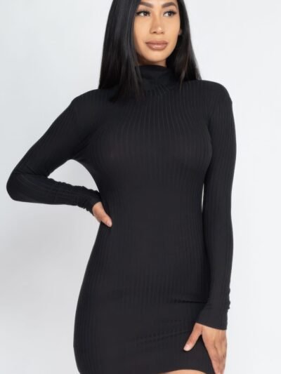 Ribbed Mock Neck Bodycon Mini Dress